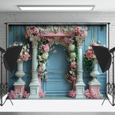 Lofaris Retro Blue Wall Luxury Arch Floral Wedding Backdrop